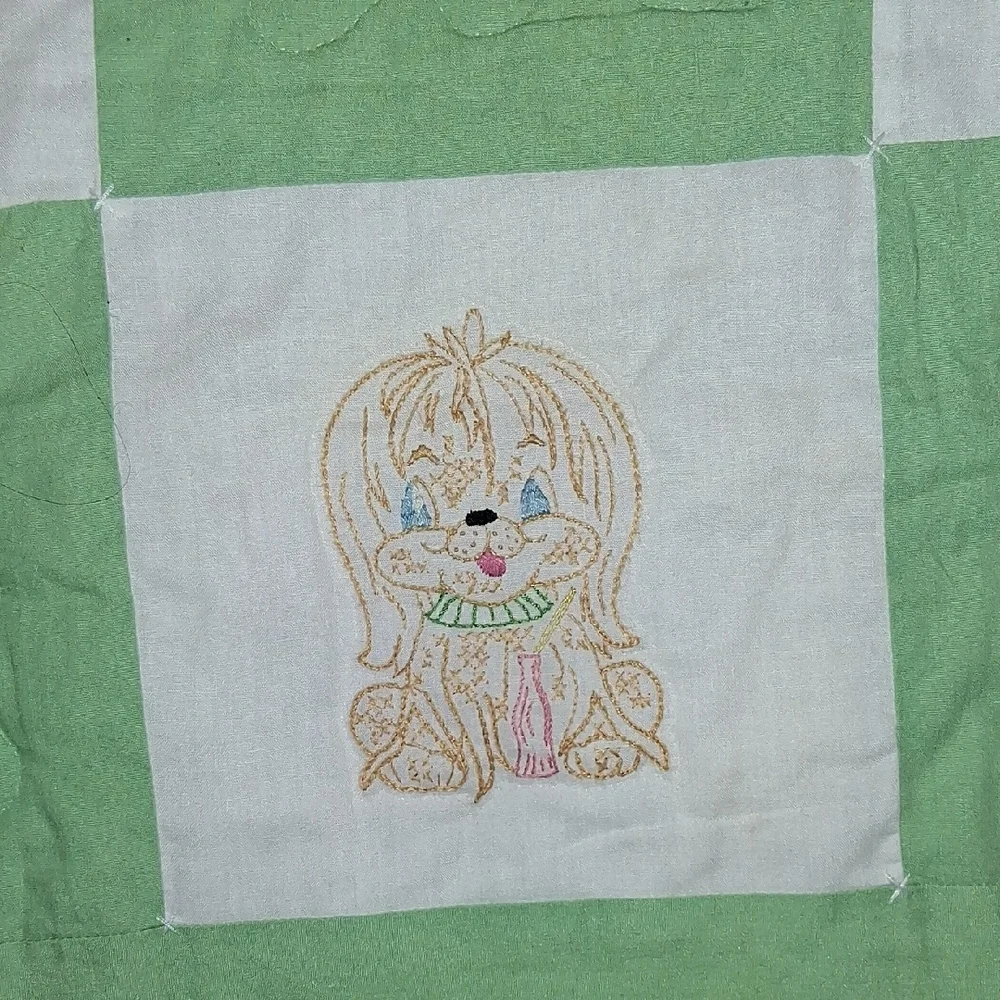 Vintage Adorable Animal Quilt with Green and Yellow